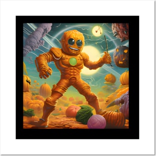 Pumpkin Alien Showing Off Muscles Posters and Art